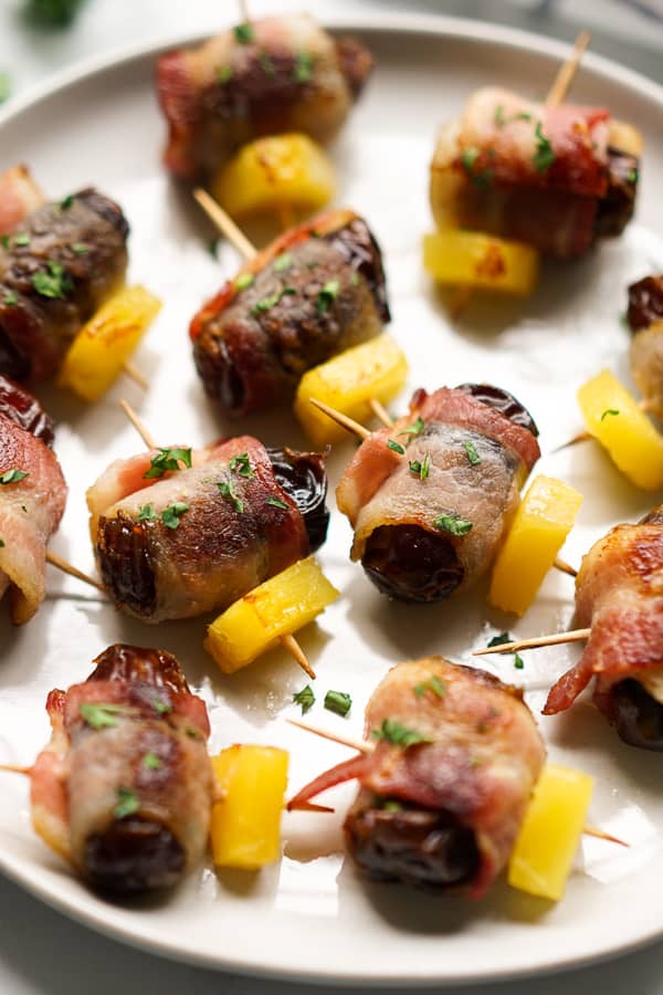 Closeup of Bacon Wrapped Dates with Pineapples