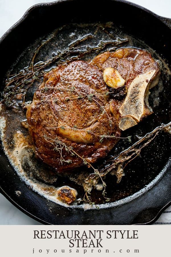 Restaurant Style Steak - Easy and delicious cast iron steak recipe, just like the ones from steak houses. Learn how to cook steak on the stove top perfectly! Great for Christmas holidays, Valentine's Day, Father's Day...or dinner any day! via @joyousapron
