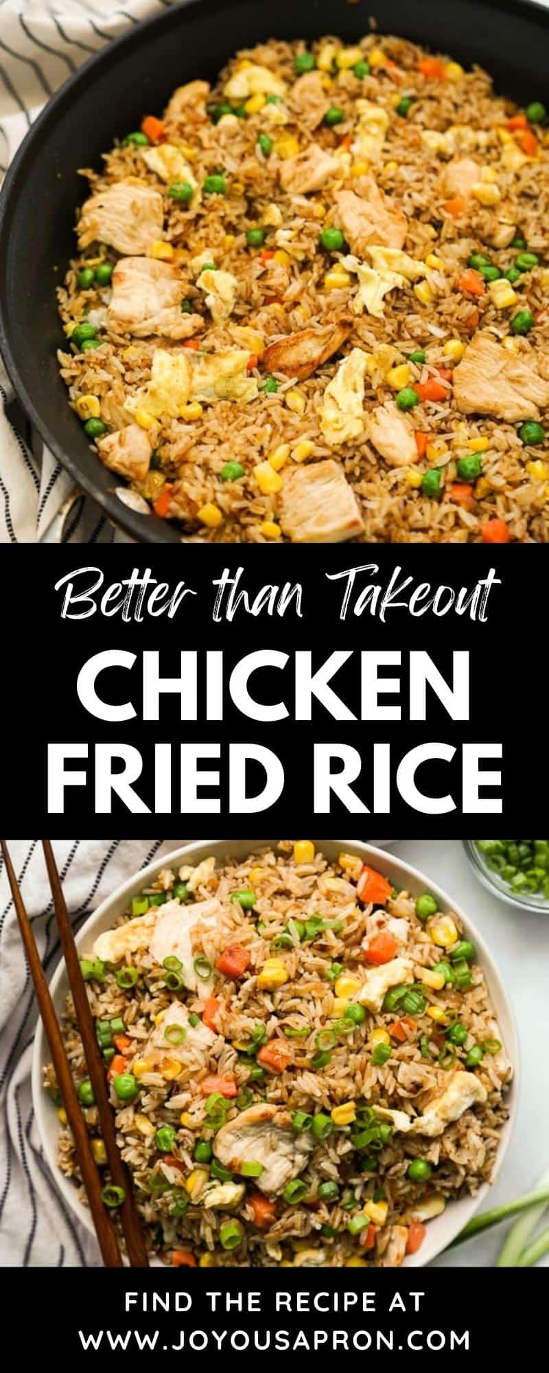 Chicken Fried Rice. Easy, quick and flavorful Asian and Chinese stir fry with chicken, egg and mixed vegetables. The perfect yummy and simple dinner for any day! via @joyousapron