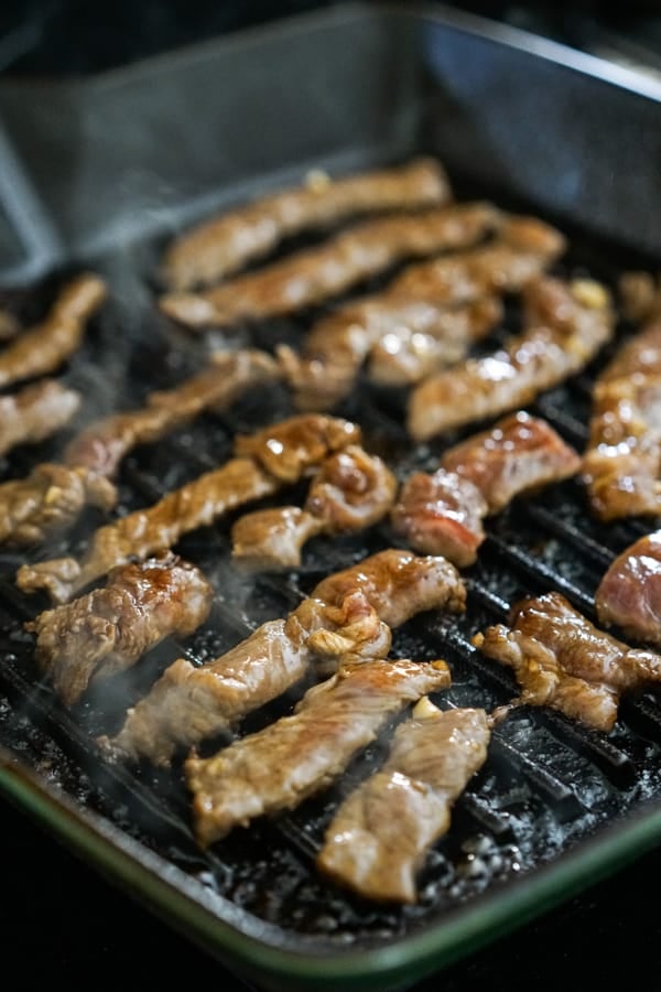 Beef Bulgogi grilled on a grill pan