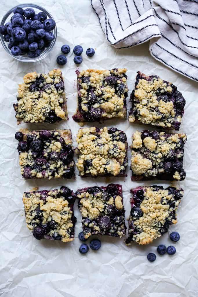 Top down view of Blueberry Crumb Bars