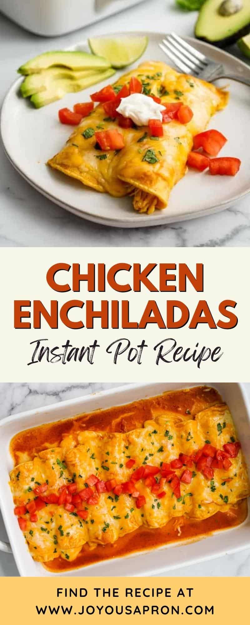 Chicken Enchilada - made in the Instant Pot, this classic Mexican and Tex-Mex recipe is easy and yum! Flavorful chicken and cheese wrapped in a corn tortilla, smothered in enchilada sauce. via @joyousapron