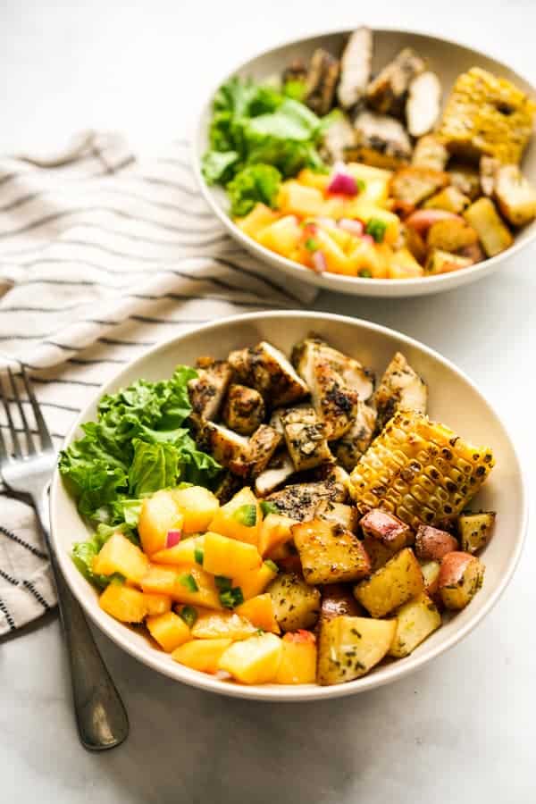 Two Grilled Chicken and Potato Summer Bowls