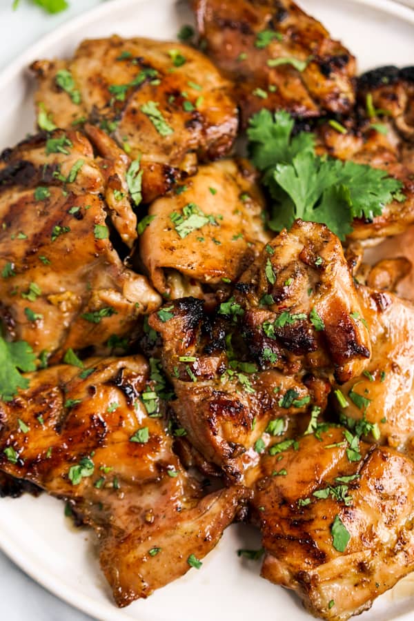 Closeup of Thai grilled chicken thighs