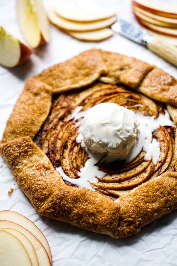 Easy Apple Galette topped with vanilla ice cream