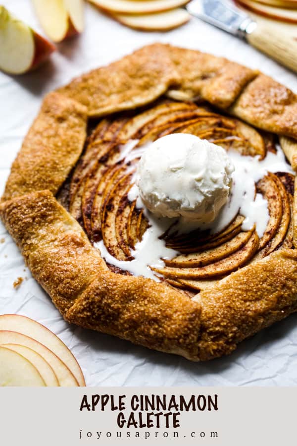 Apple Cinnamon Galette - Cross between apple pie and apple tart. A quick and yummy dessert recipe! An easy and rustic apple galette filled with cinnamon and brown sugar. Top with vanilla ice cream via @joyousapron