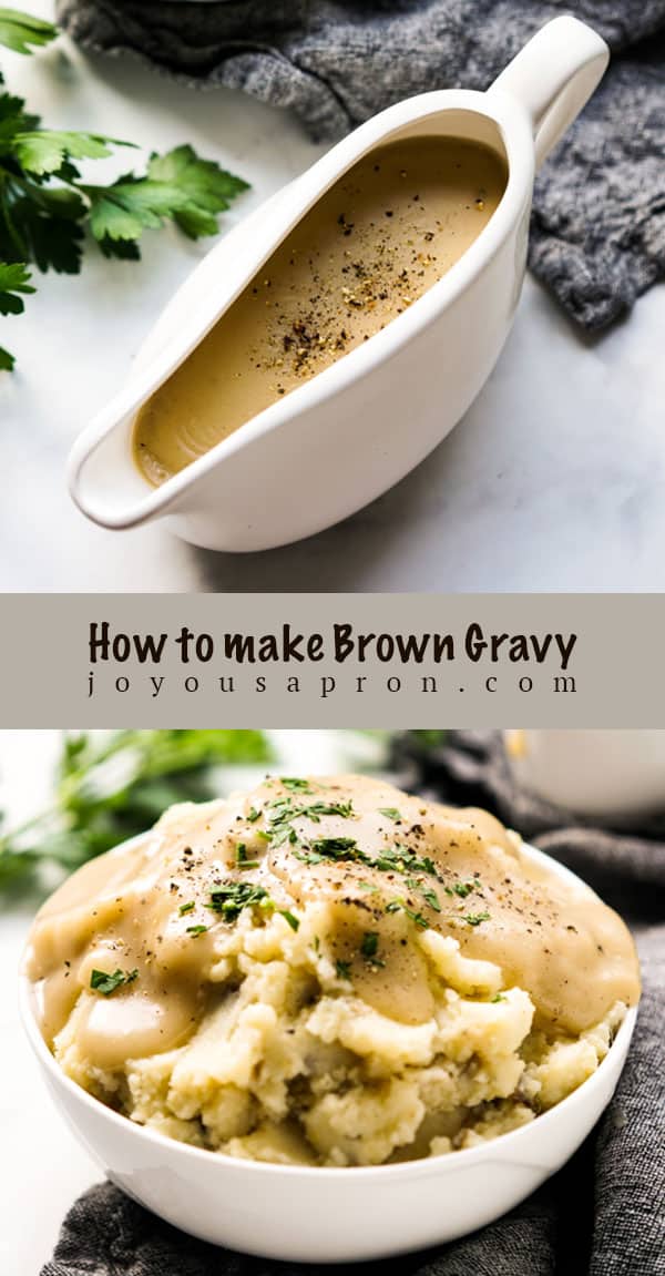 Brown Gravy - Easy recipe for how to make gravy from scratch! With or without drippings. Perfect side to chicken, turkey, ham, or your favorite holiday main dish. Great for Easter, Christmas, Thanksgiving or any day! via @joyousapron