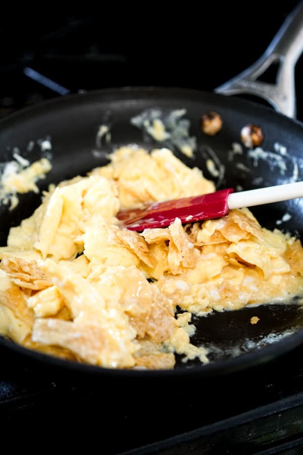 Combining scrambled eggs and tortilla chips