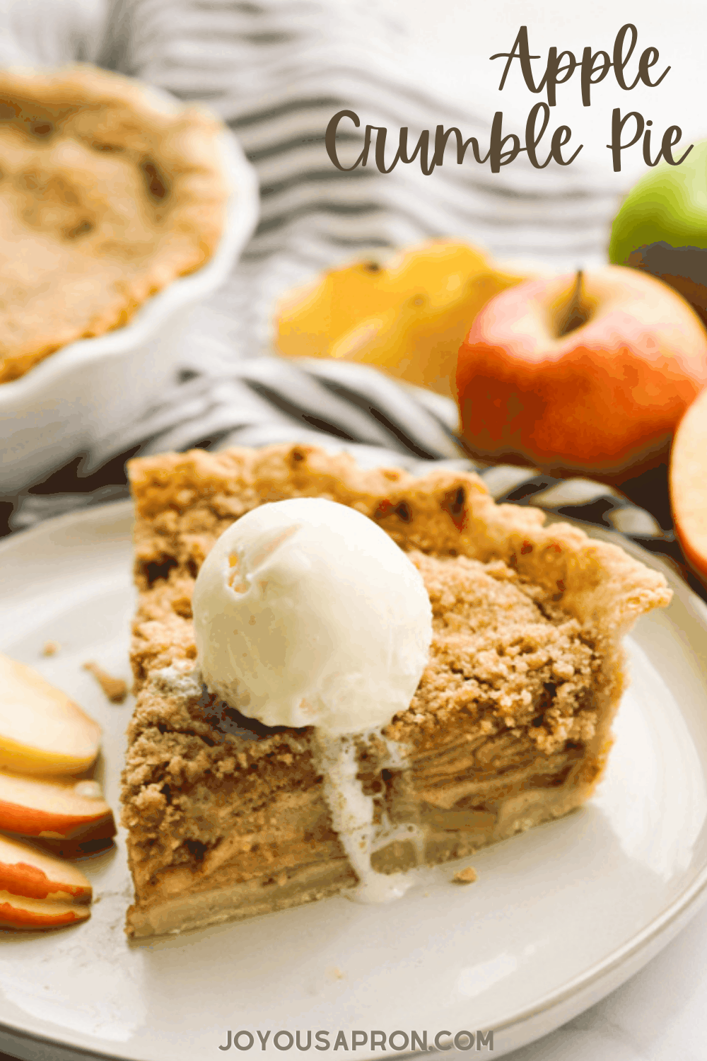 Apple Crumble Pie - Apple pie with crumbles on top! Cinnamon apple filling wrapped with flaky pie crust and topped with a delicious buttery brown sugar crumble. The perfect holiday dessert! via @joyousapron
