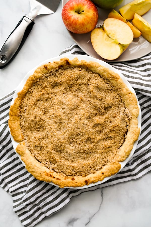 Top down view of a sliced up pie