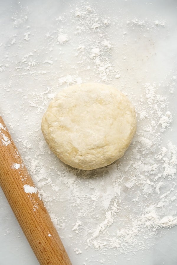 Pie crust dough on floured surface