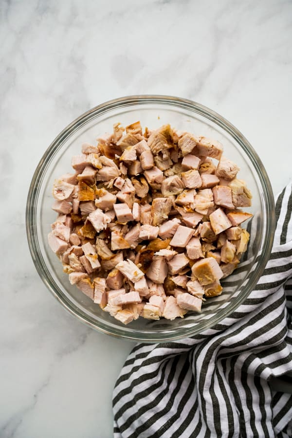 A bowl of chopped turkey meat