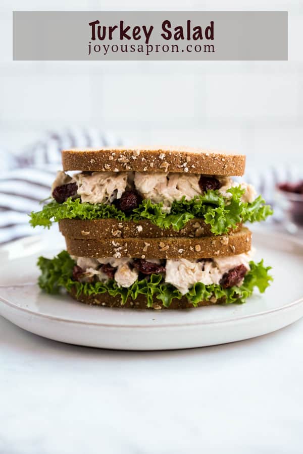 Turkey Salad with Cranberries - leftover turkey from Thanksgiving? This easy Turkey Salad recipe loaded with sweet dried cranberries is one of my favorite ways to repurpose leftover turkey meat! via @joyousapron