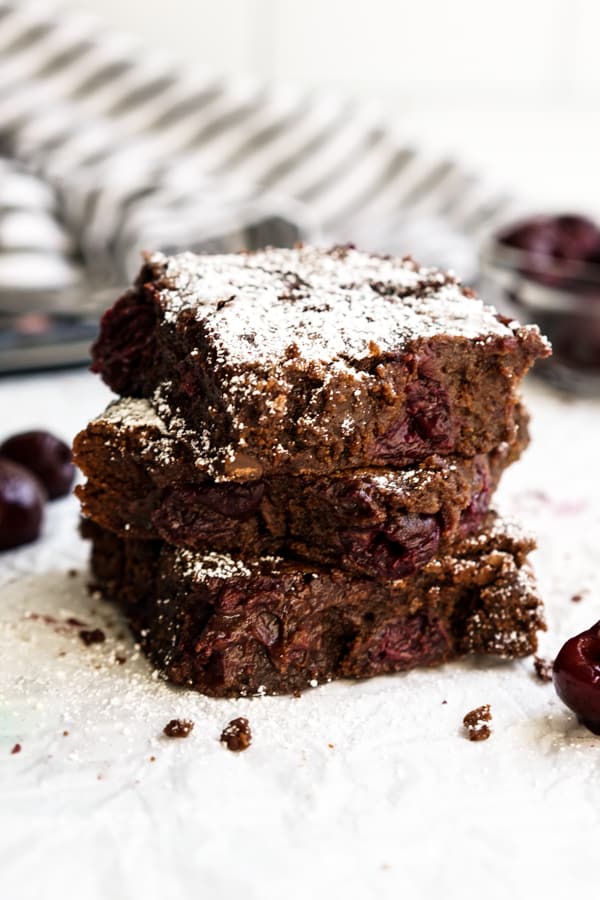 a stack of three brownies