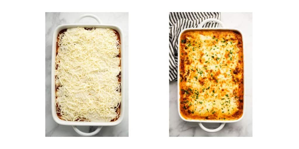 Before and after baking lasagna