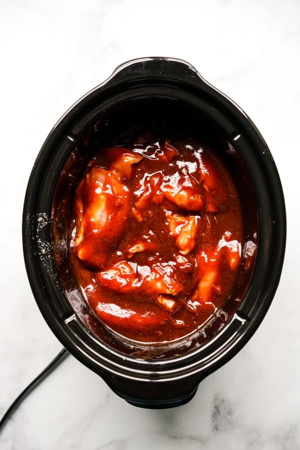 Chicken in bbq sauce in slow cooker