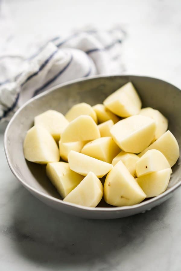 a bowl of cubed potatoes