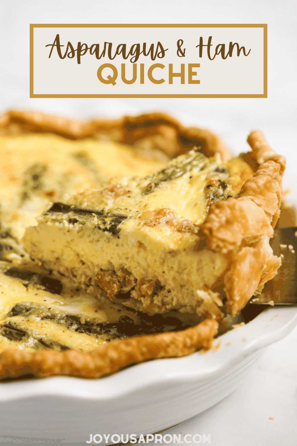 Asparagus and Ham Quiche - Great for Spring breakfast, brunch, lunch and dinner! Flaky pie crust loaded with asparagus, ham, gruyere cheese and egg mixture, baked to perfection! via @joyousapron