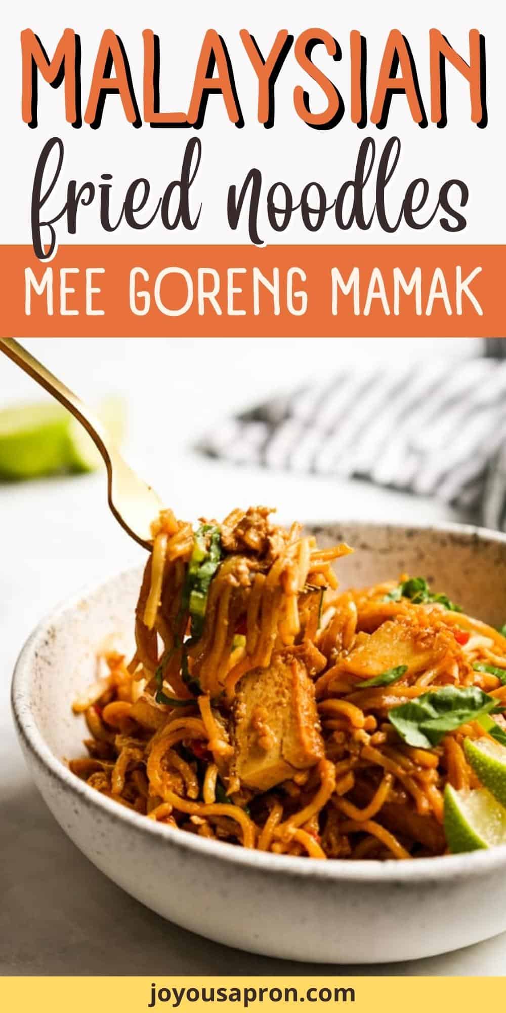 Mee Goreng (Mamak Style) - Malaysian noodle recipe! Vegetarian friendly. Stir fried yellow noodles combined with red potatoes, tofu, beans sprouts, and eggs, tossed in a bold flavored sticky, sour, spicy, and sweet sauce. via @joyousapron