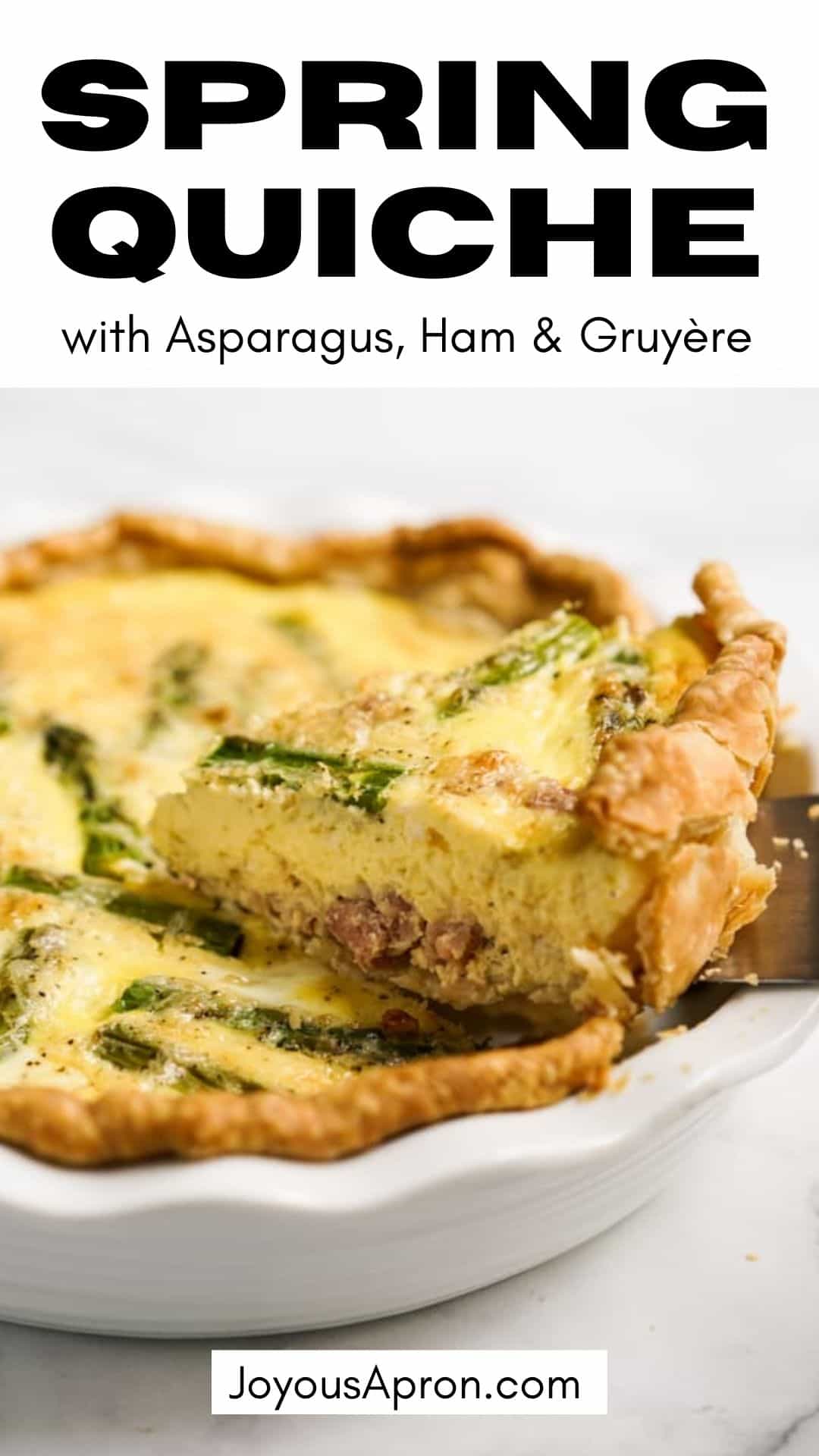 Asparagus and Ham Quiche - Great for Spring breakfast, brunch, lunch and dinner! Flaky pie crust loaded with asparagus, ham, gruyere cheese and egg mixture, baked to perfection! via @joyousapron