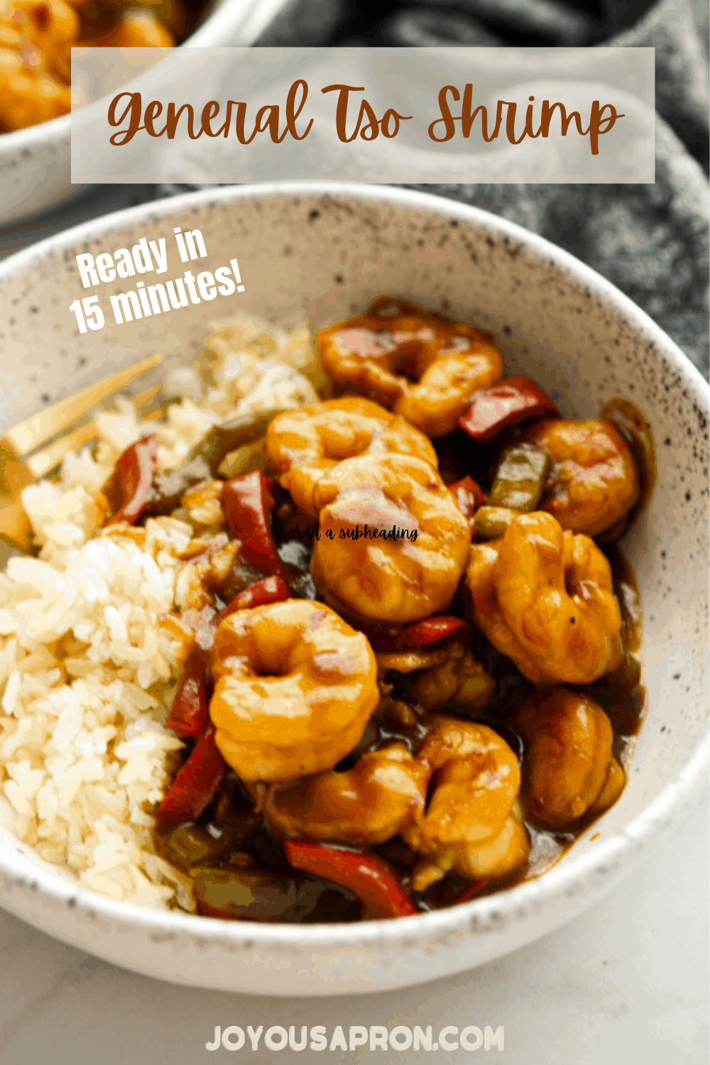General Tso Shrimp - easy and healthy take on the Chinese takeout! Juicy shrimp stir fried with crunchy bell peppers, tossed in a savory sweet tangy homemade General Tso stir fry sauce. via @joyousapron