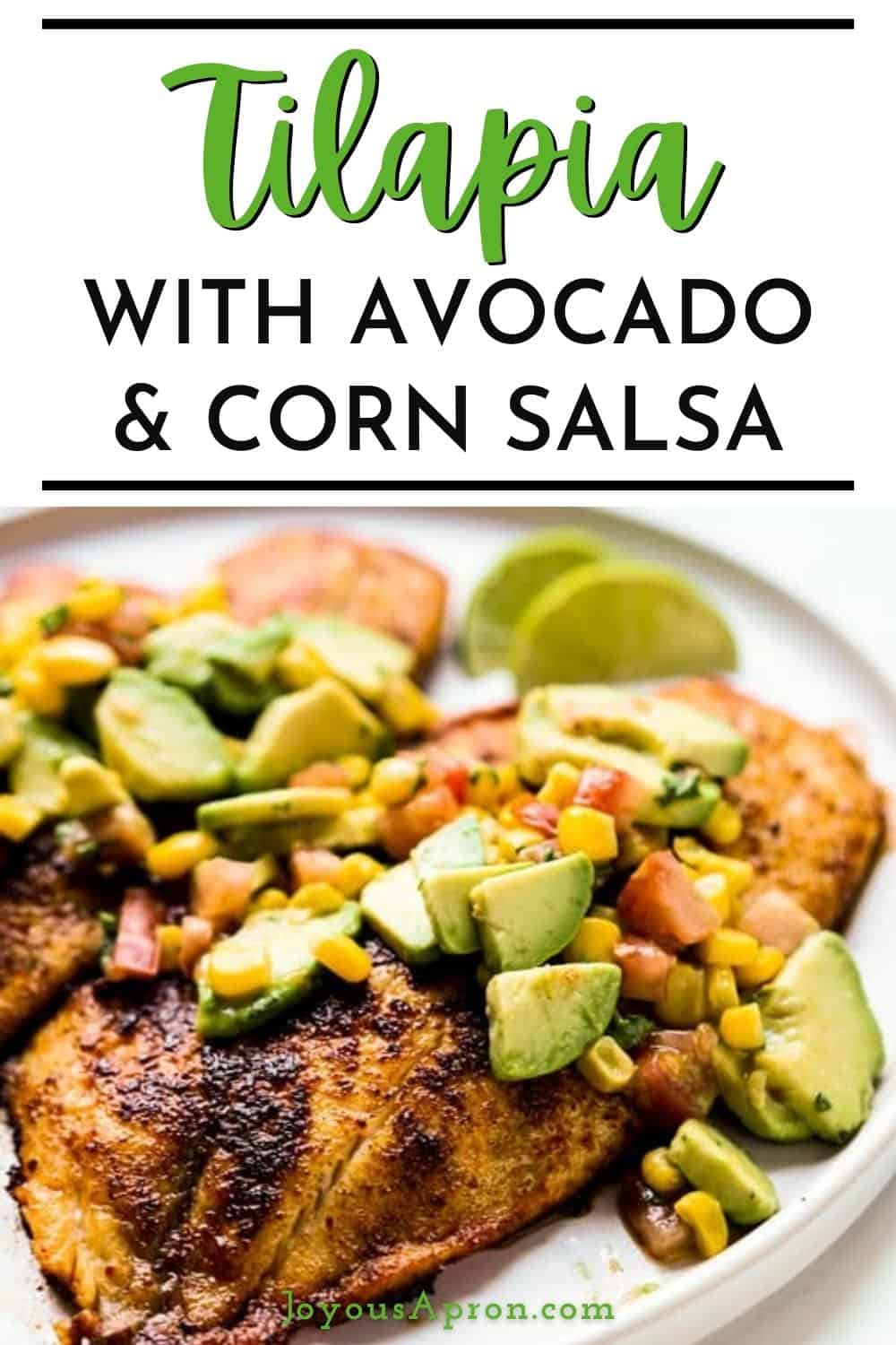 Tilapia with Avocado and Corn Salsa - easy and yummy healthy fish recipe. Pan-fried tilapia with lots of smoky, garlicky flavor, topped with an avocado corn salsa that is sweet, crunchy, and citrusy. via @joyousapron
