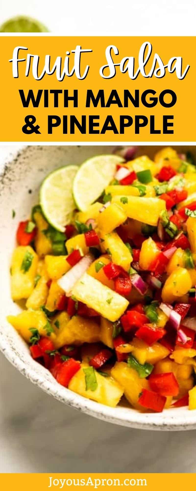 Pineapple Mango Salsa - easy and healthy Pineapple Mango Salsa with fresh pineapples, mangoes, bell peppers, red onions, cilantro and lime juice. The perfect no cook spring and summer appetizer or side dish for cookout, dinners, bbq and more. via @joyousapron