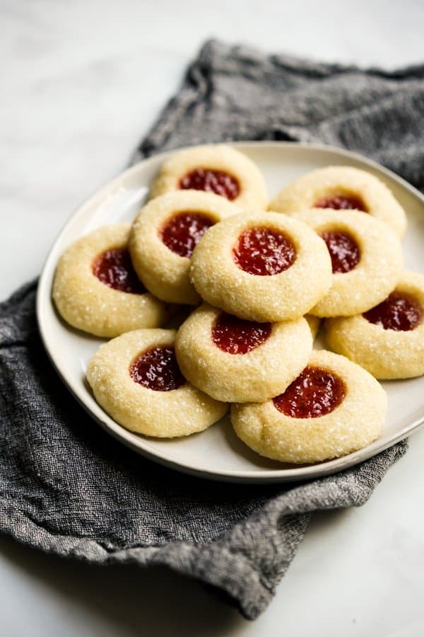 A plate of Strawberry Thumbprint Cookies