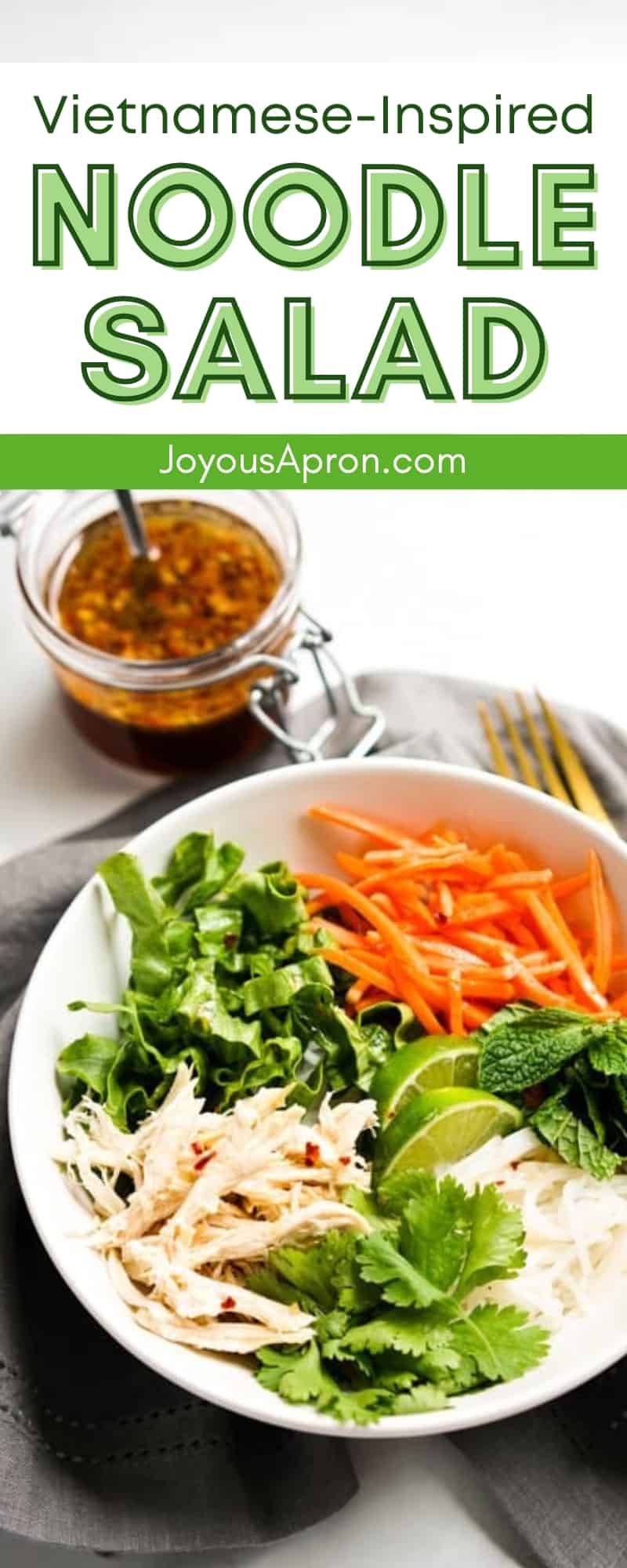 Vietnamese Noodle Salad - Fresh, healthy and delicious Asian inspired salad recipe! Vermicelli rice noodles combined with crunchy veggies tossed in a homemade bold-flavored dressing. via @joyousapron