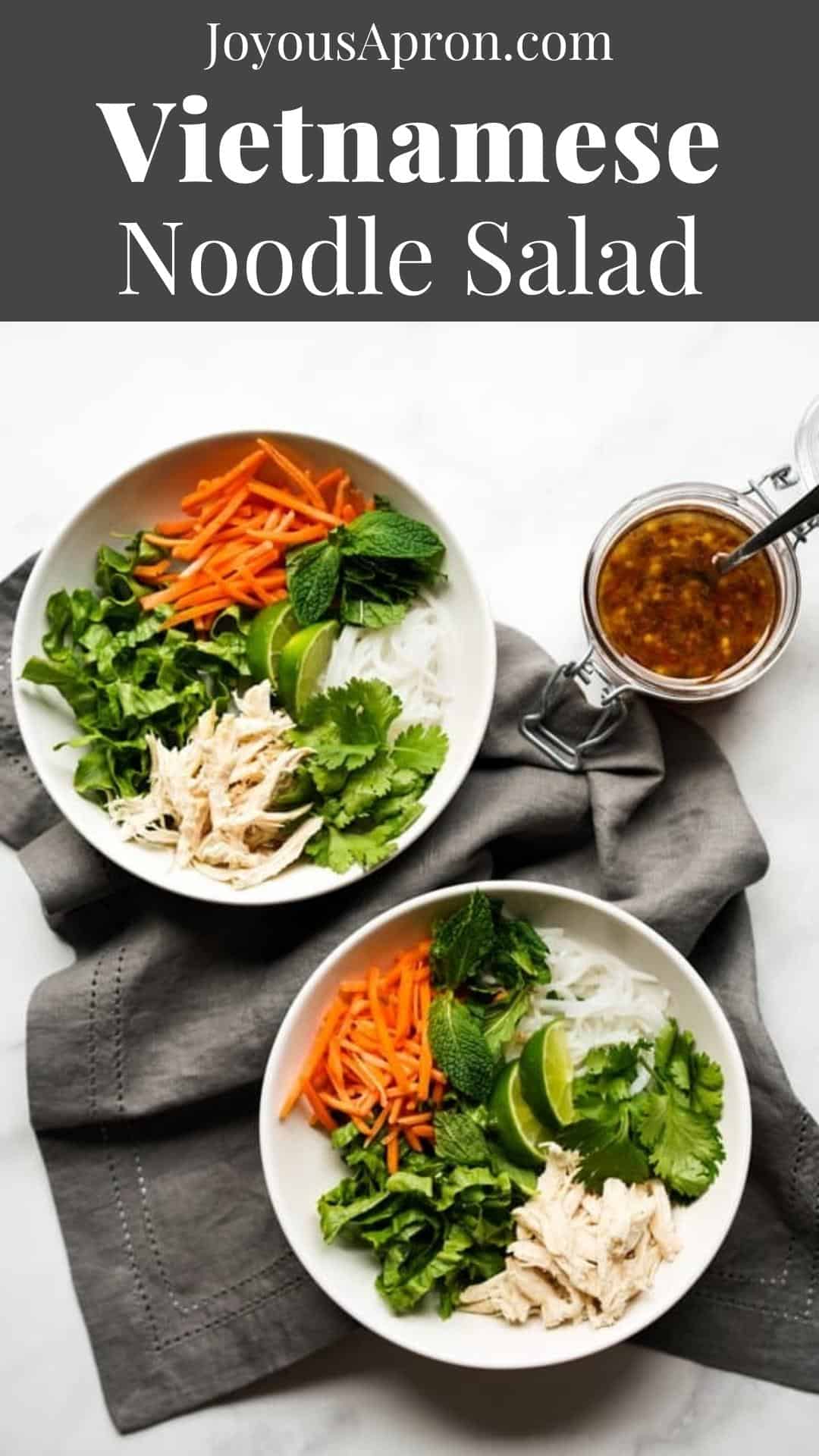 Vietnamese Noodle Salad - Fresh, healthy and delicious Asian inspired salad recipe! Vermicelli rice noodles combined with crunchy veggies tossed in a homemade bold-flavored dressing. via @joyousapron