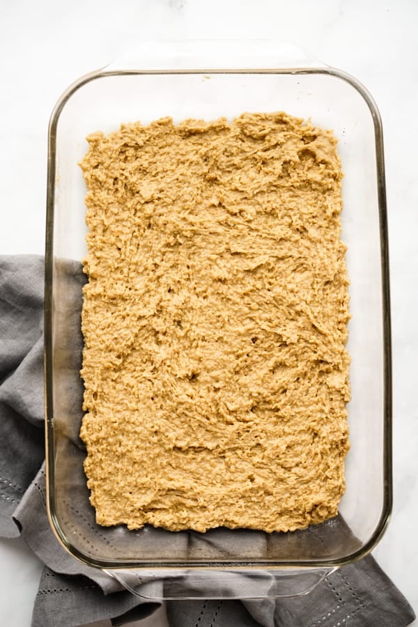 Graham cracker crust in rectangular dish