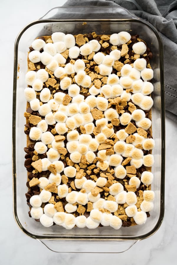 Baked S'mores Bars in baking dish