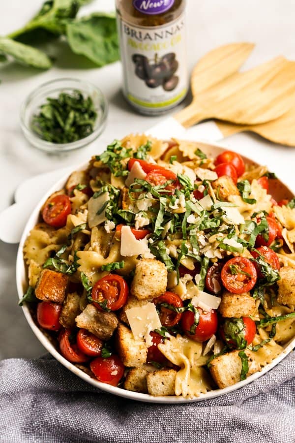 Pasta Salad with dressing in the background