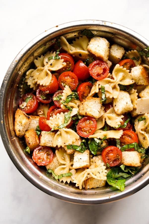 A bowl of Bruschetta Pasta Salad