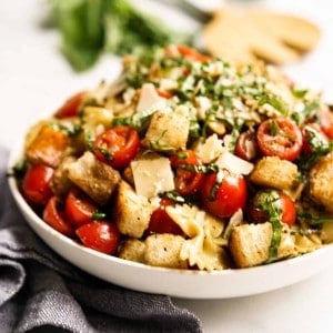 A bowl of Bruschetta Pasta Salad