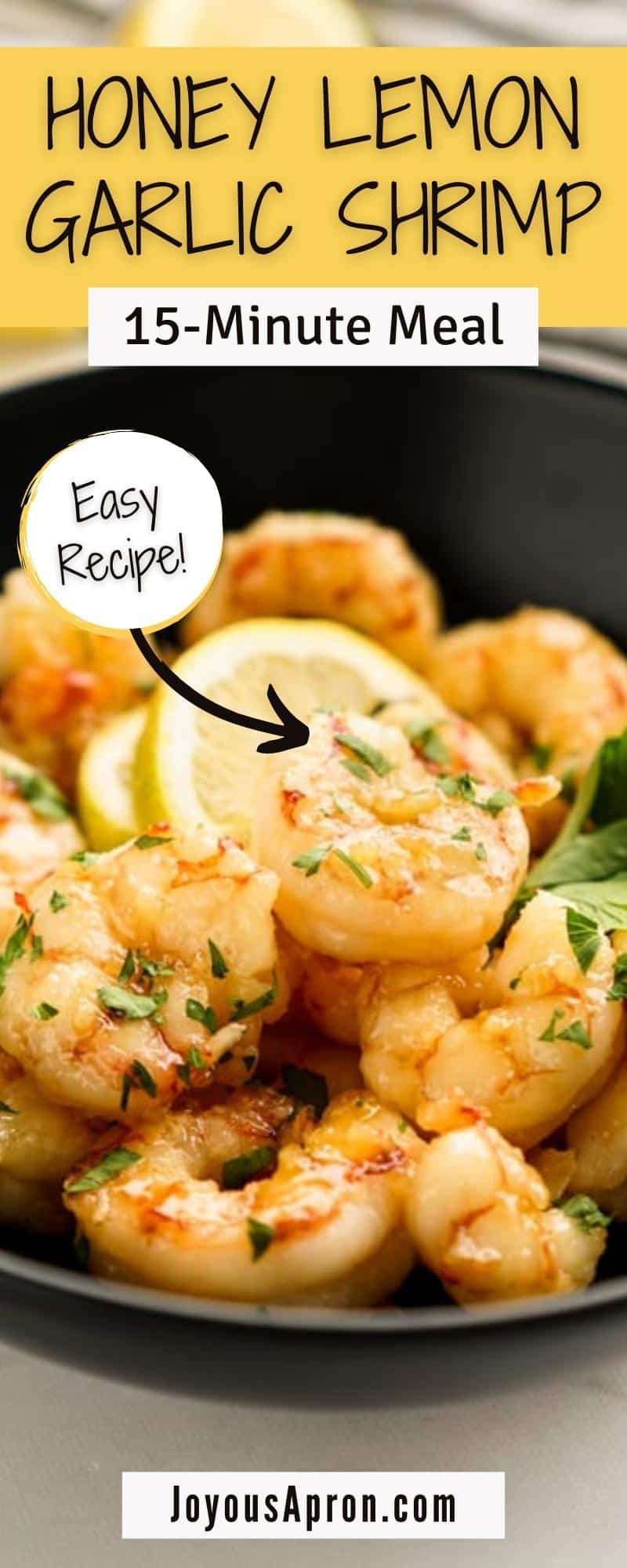 Honey Lemon Garlic Shrimp - Easy, quick and yummy skillet shrimp coated in a sticky Honey Lemon Garlic glaze, garnish with lots of cilantro. The secret is in the sauce! Ready under 15 minutes! via @joyousapron