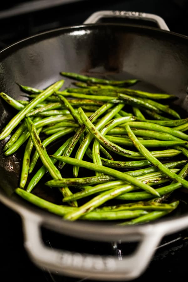Searing green beans in skillet