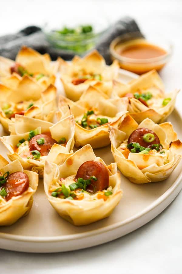 A plate of Creole Cream Cheese Wonton Cups