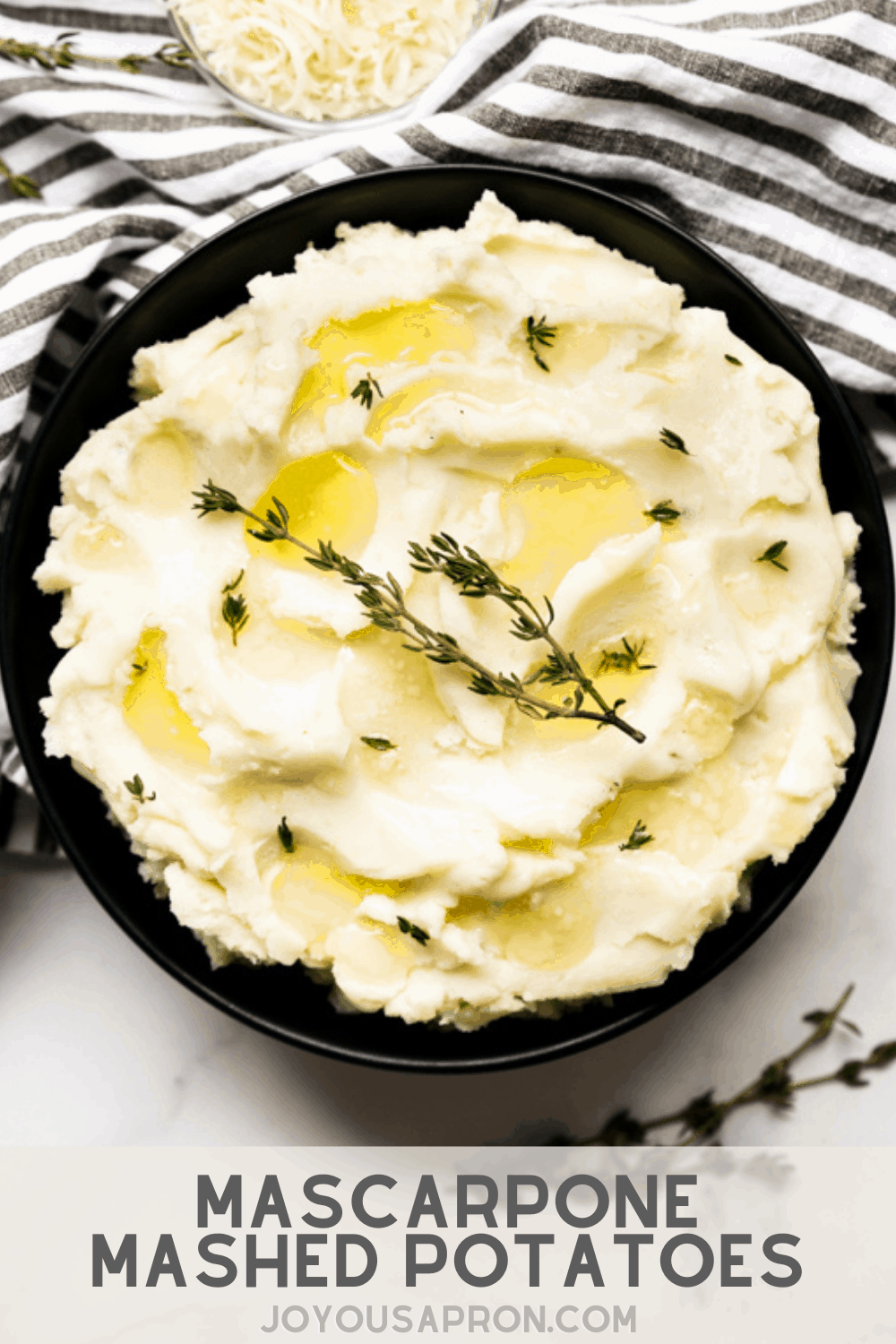 Mascarpone Mashed Potatoes - creamy mashed potatoes with mascarpone cheese, parmesan and cream. The classic potato side dish with a delicious twist...perfect for the holiday dinners! via @joyousapron