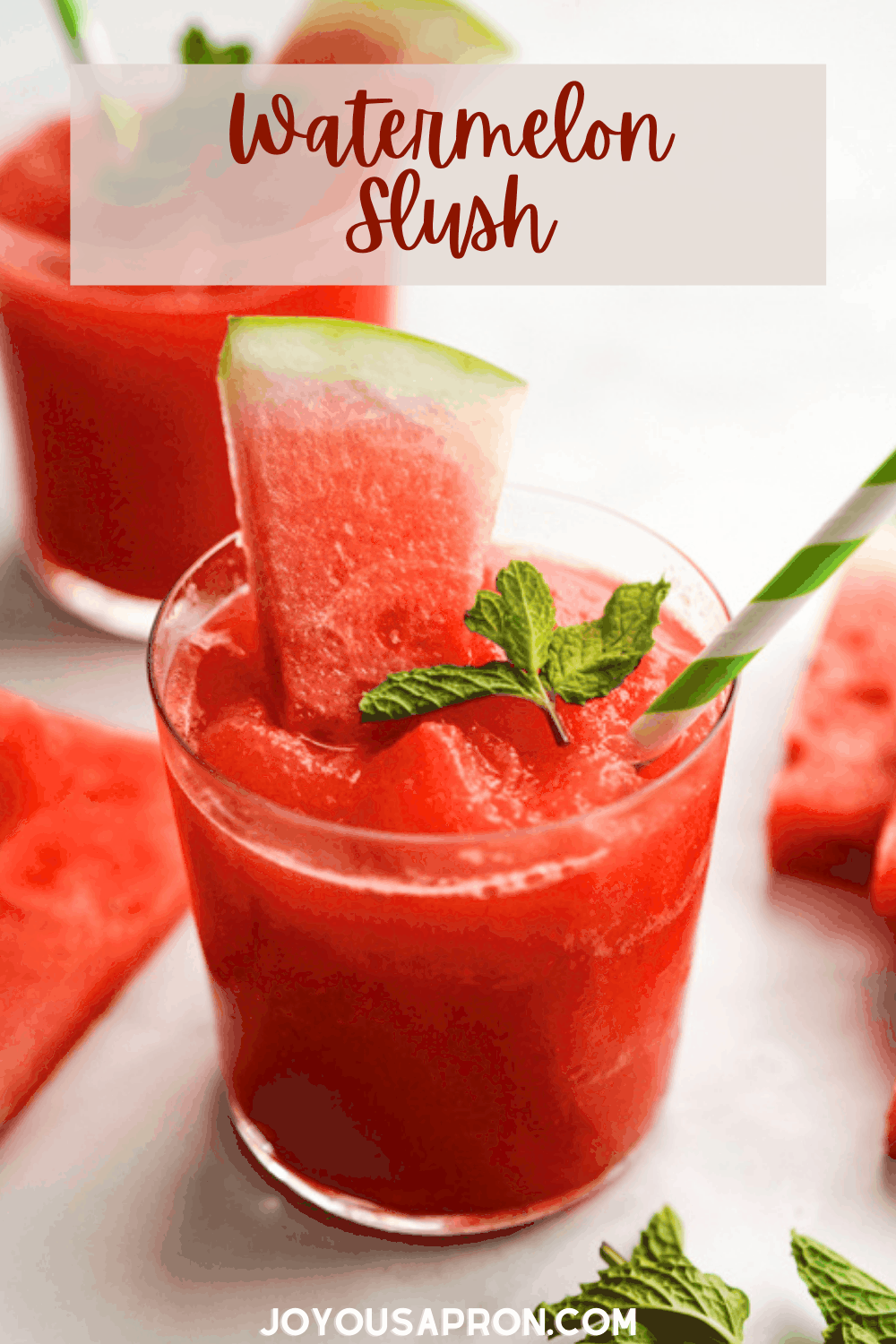Watermelon Slush - this easy homemade frozen watermelon beverage made with fresh watermelon is perfect for the summer! A refreshing and delicious drink. via @joyousapron