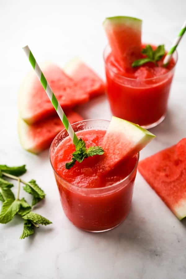 Two glasses of watermelon slushie