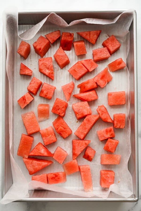 A tray of frozen watermelon