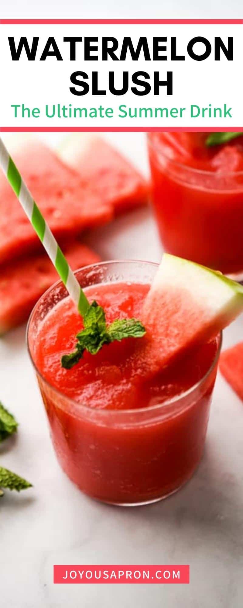 Watermelon Slush - this easy homemade frozen watermelon beverage made with fresh watermelon is perfect for the summer! A refreshing and delicious drink. via @joyousapron