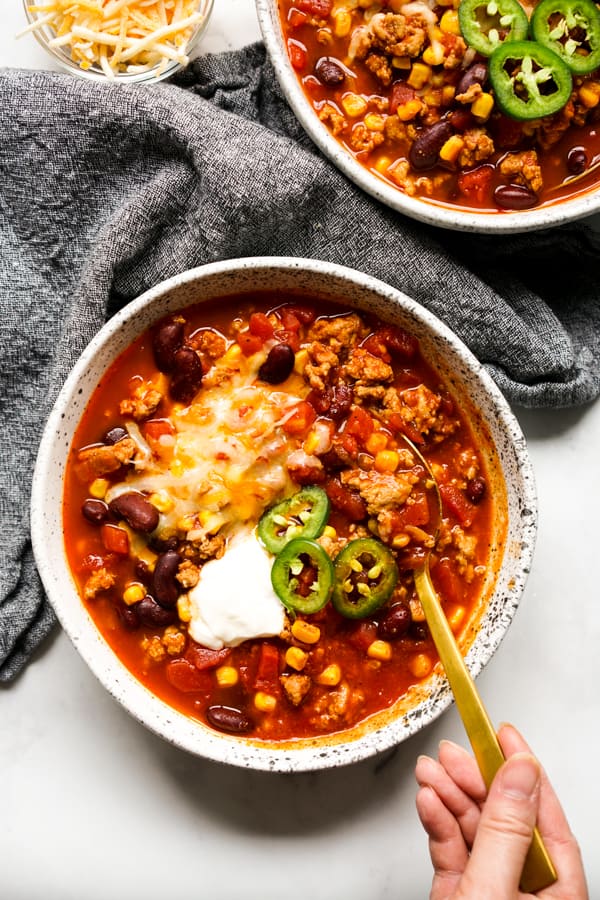 Digging into a bowl of turkey chili