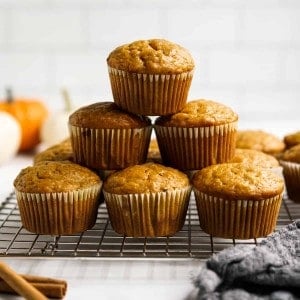 A stack of pumpkin banana muffins