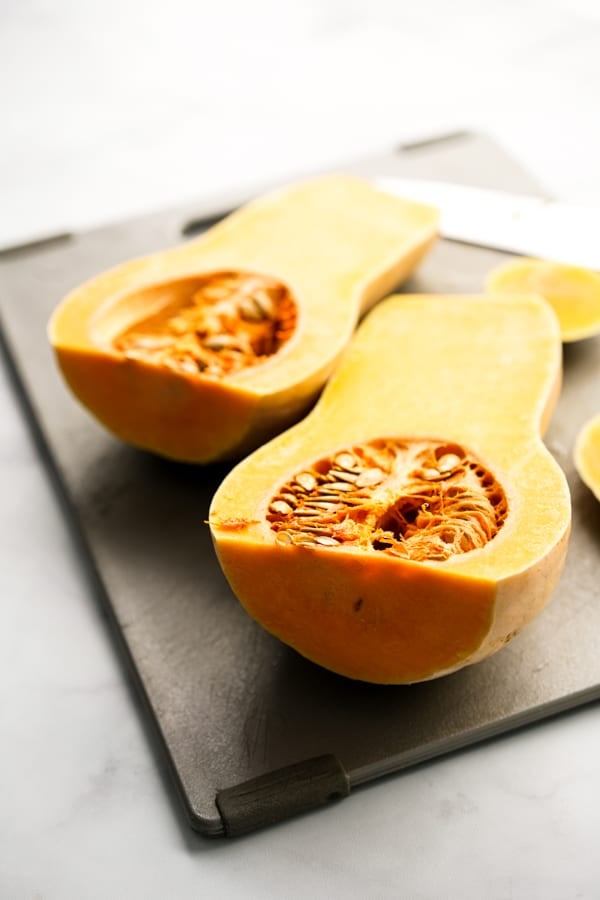 Whole butternut squash cut into half