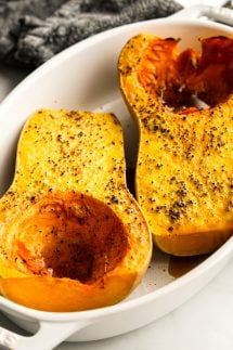 Two halves of Whole Roasted Butternut Squash