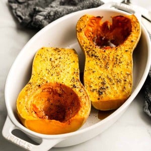 Two halves of Whole Roasted Butternut Squash