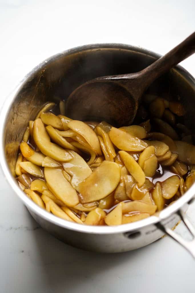 Apple pie filling in a pot
