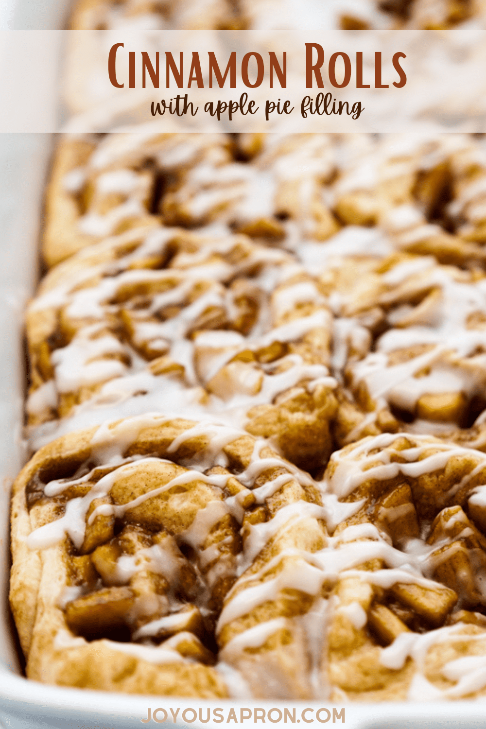 Cinnamon Rolls with Apple Pie Filling - Next-level Cinnamon Rolls! Soft and fluffy rolls filled with apple pie filling, topped with a sticky sweet glaze. Perfect for holiday brunch and breakfast! via @joyousapron